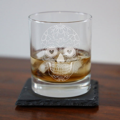 Sugar Skull Engraved Whisky Glass  - Always Looking Good -   