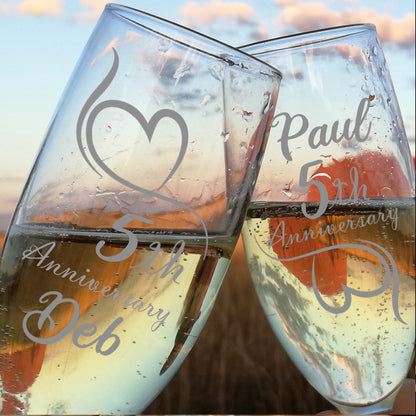ANY YEAR Personalised Wedding Anniversary Engraved Couple Champagne Glasses
