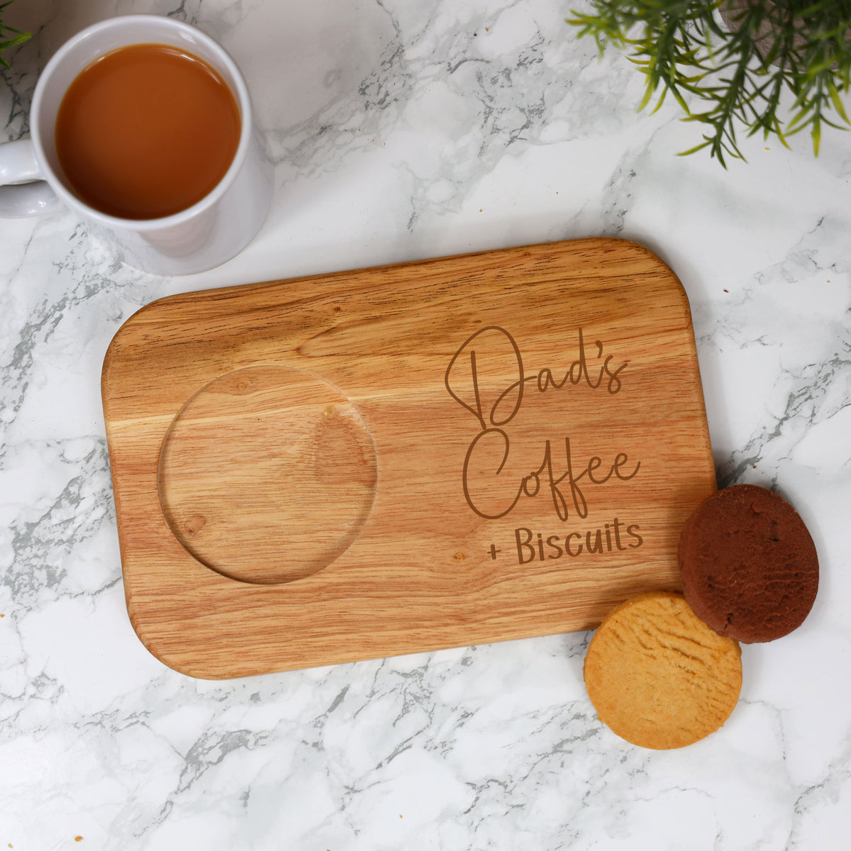 Personalised Dad's Coffee & Biscuit Engraved Board with Optional Mug