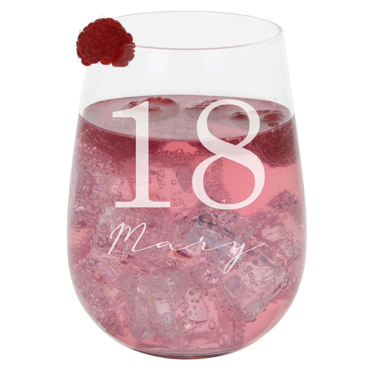Personalised Engraved Name and Age Stemless Gin Glass – Birthday Gift