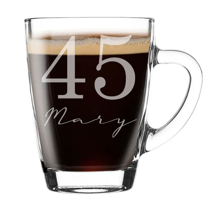 Age & Name Birthday Engraved Glass Coffee Mug & Coaster – Birthday Gift Set