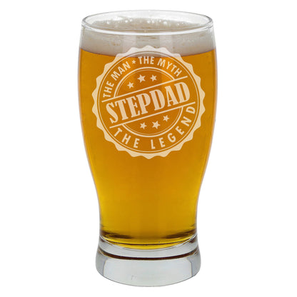 Step Dad Gifts - “Man Myth Legend Step Dad” Engraved Beer Glass and/or Coaster - Always Looking Good -   