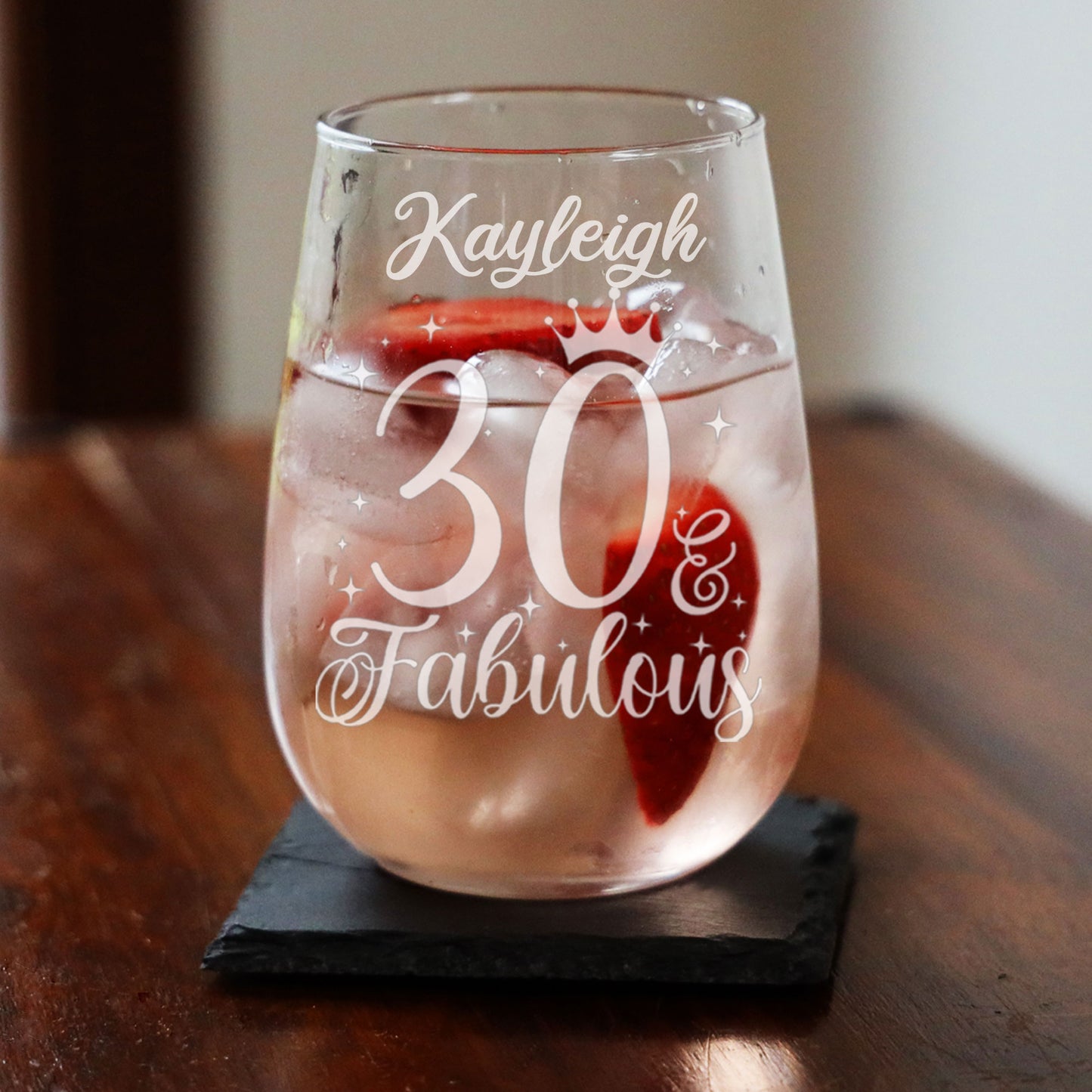 30 & Fabulous Engraved Stemless Gin Glass and/or Coaster Set  - Always Looking Good -   