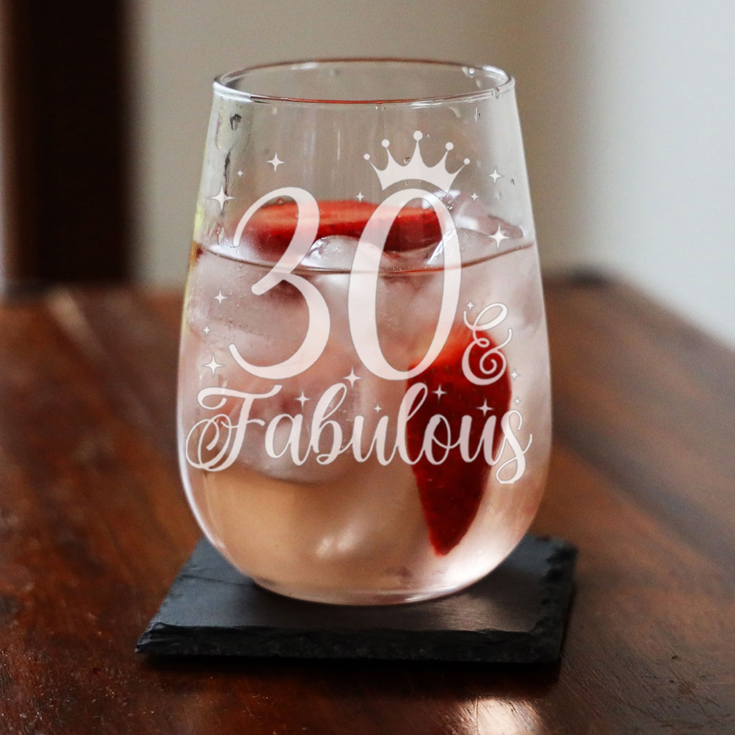 30 & Fabulous Engraved Stemless Gin Glass and/or Coaster Set  - Always Looking Good -   