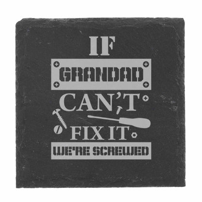 Engraved "If Dad / Grandad Can't Fix It We're Screwed " Funny Wine Glass Gift & Coaster