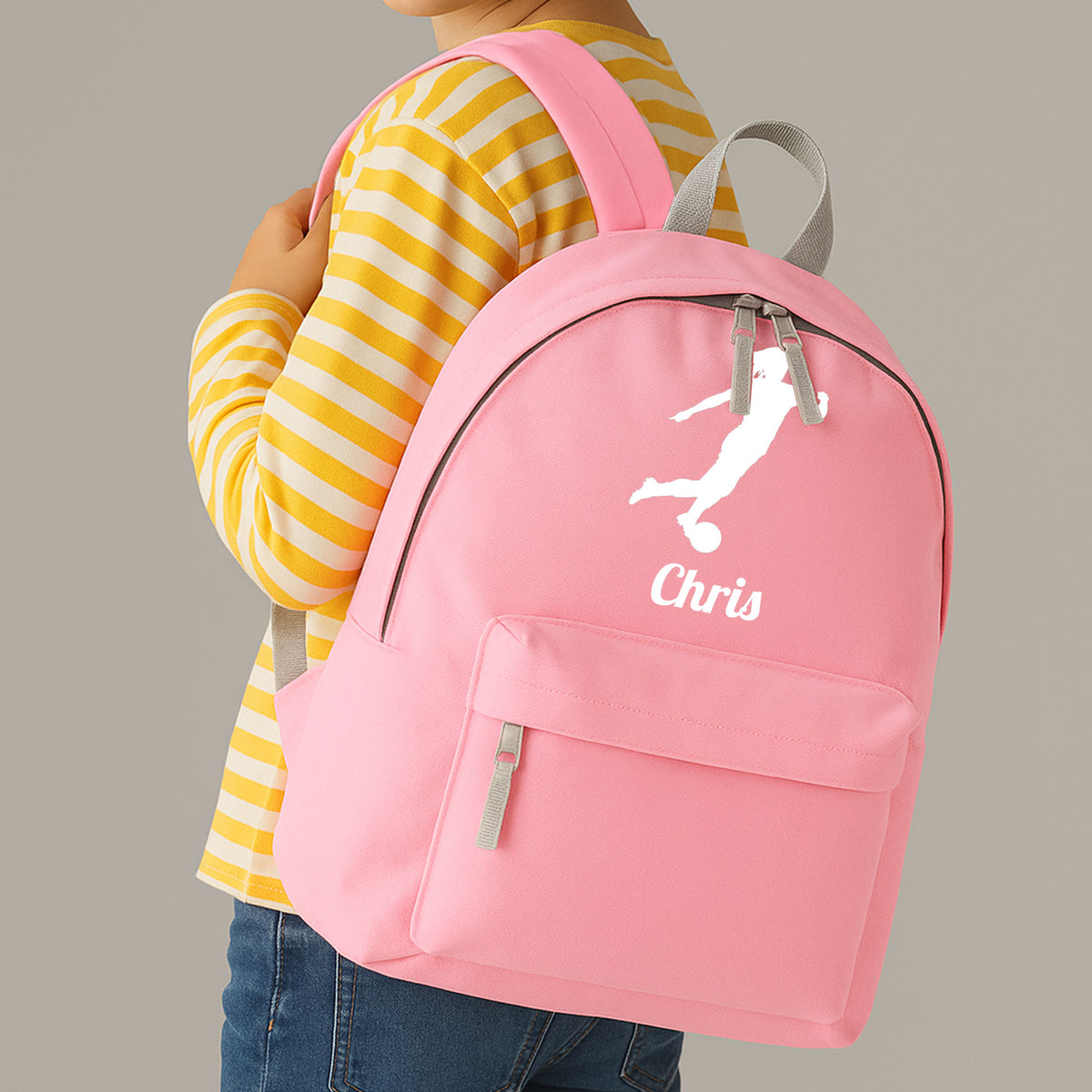 Personalised Female Footballer Backpack | Kids School Bag with Name