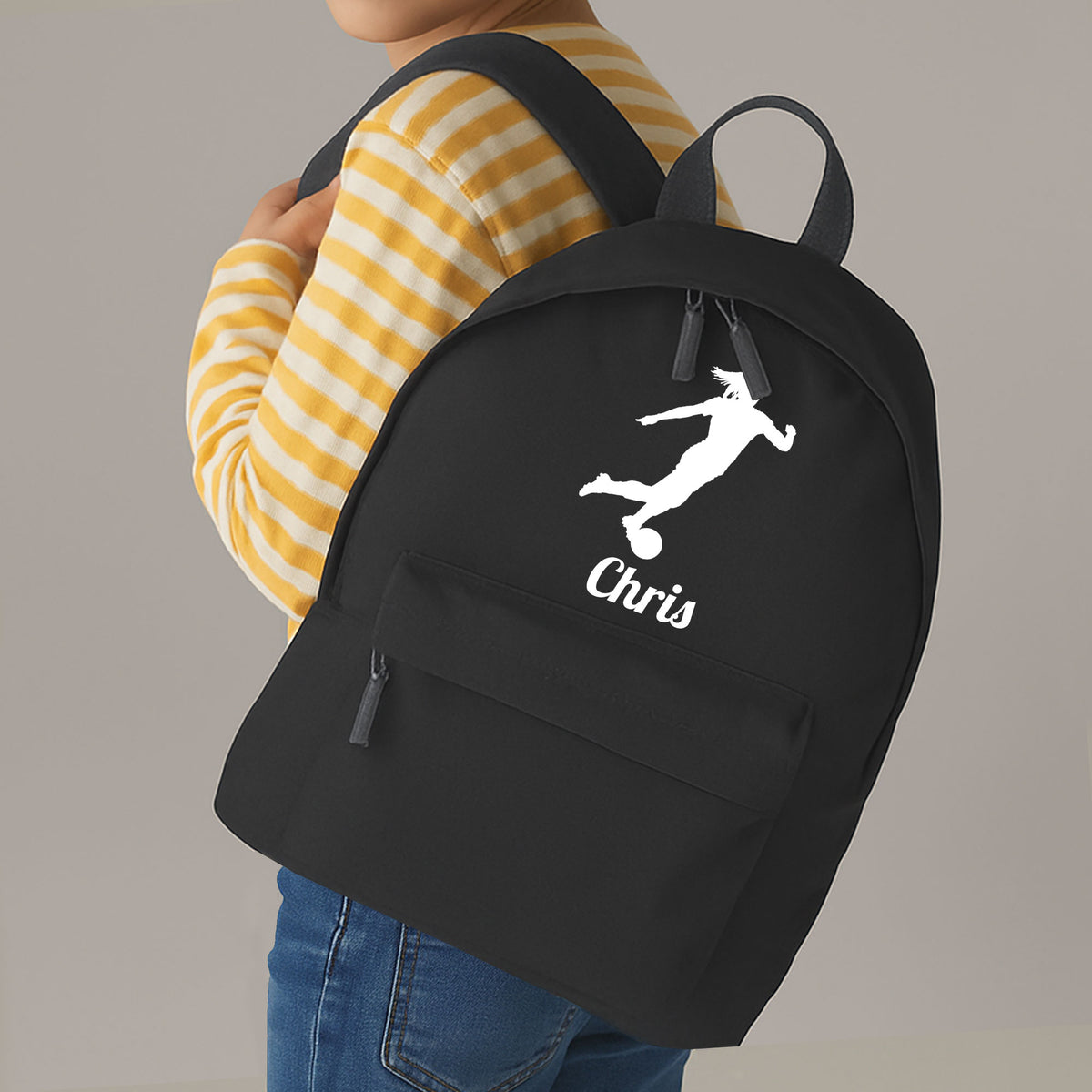 Personalised Female Footballer Backpack | Kids School Bag with Name