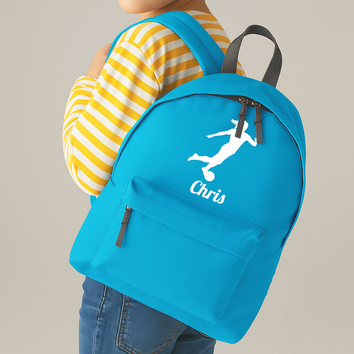 Personalised Female Footballer Backpack | Kids School Bag with Name