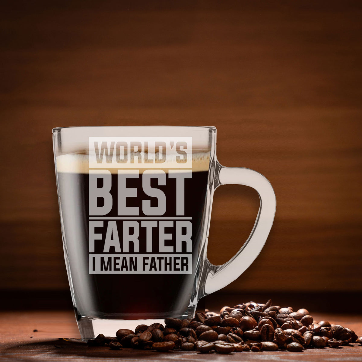 Best Farter I Mean Father Glass Coffee Mug – Block Design | Dad Gift