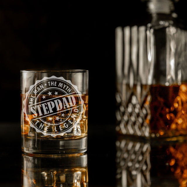 Gift For Step Dad - “Man Myth Legend” Engraved Whisky Glass and/or Coaster