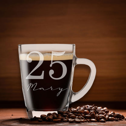 Age & Name Birthday Engraved Glass Coffee Mug & Coaster – Birthday Gift Set