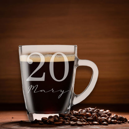 Age & Name Birthday Engraved Glass Coffee Mug & Coaster – Birthday Gift Set
