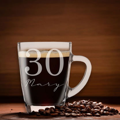 Age & Name Birthday Engraved Glass Coffee Mug & Coaster – Birthday Gift Set