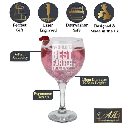 Best Farter I Mean Father Engraved Goblet Gin Glass & Slate Coaster Set for Dad