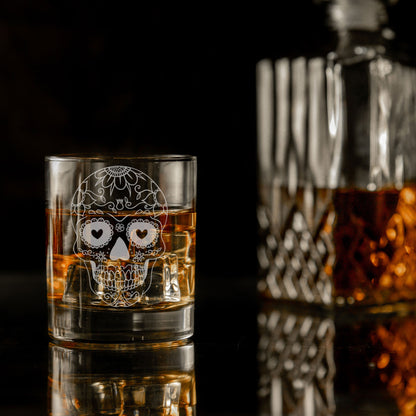 Sugar Skull Engraved Whisky Glass  - Always Looking Good -   