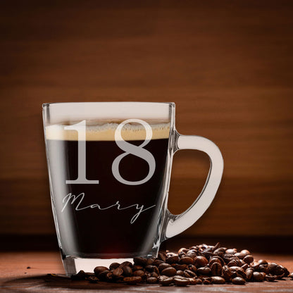 Age & Name Birthday Engraved Glass Coffee Mug & Coaster – Birthday Gift Set