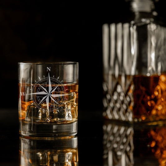 Compass Engraved Whisky Glass and/or Coaster Set  - Always Looking Good -   