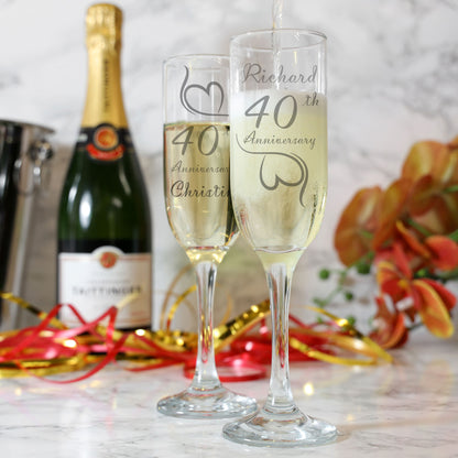 ANY YEAR Personalised Wedding Anniversary Engraved Couple Champagne Glasses
