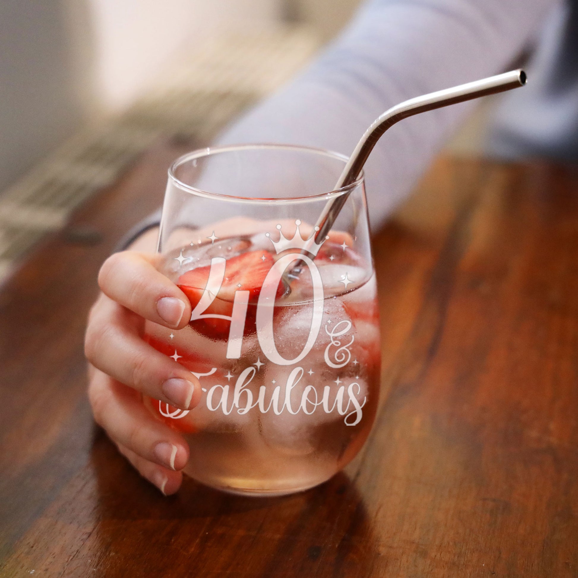 40 & Fabulous Engraved Stemless Gin Glass and/or Coaster Set  - Always Looking Good -   