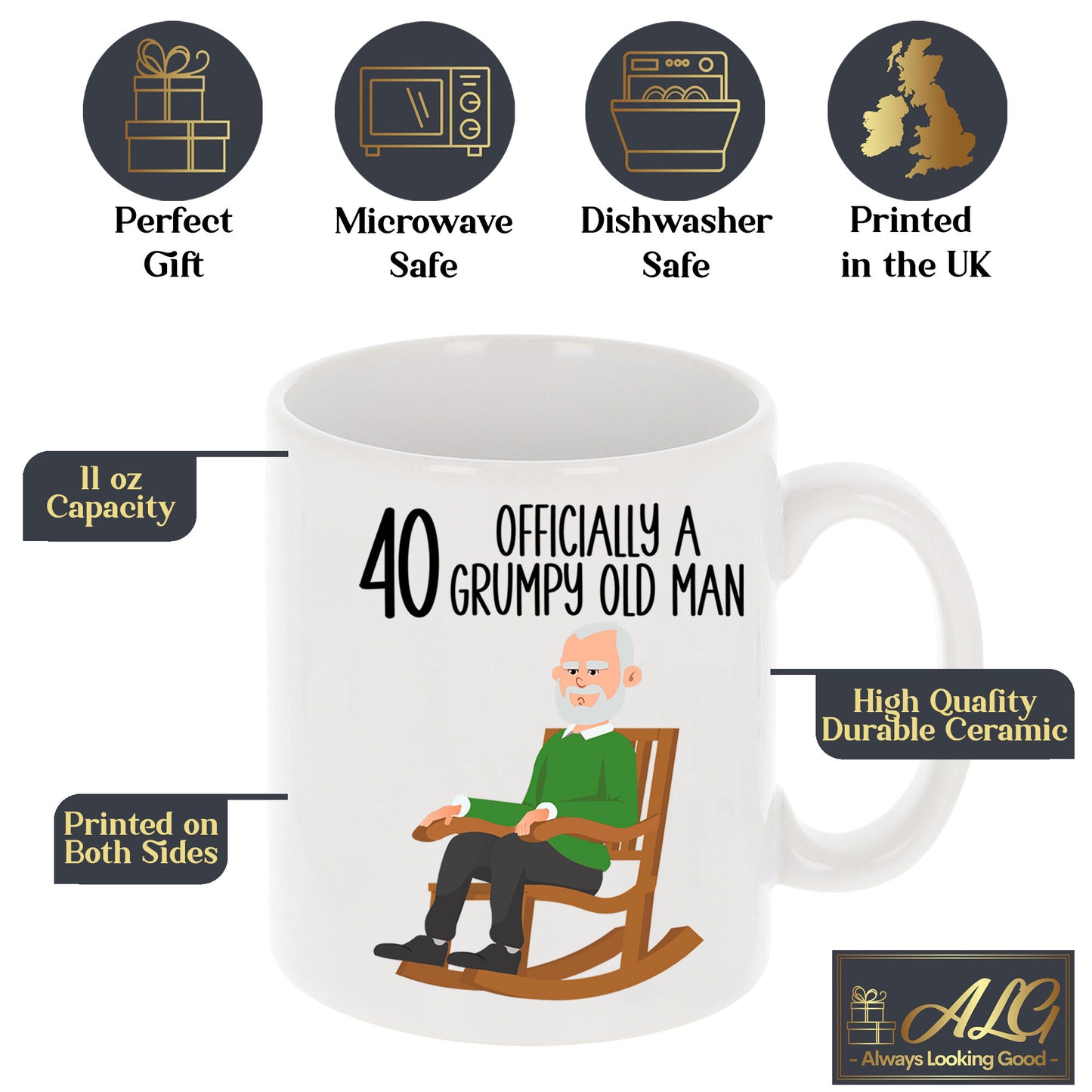 40 Officially A Grumpy Old Man Mug and/or Coaster Gift  - Always Looking Good -   