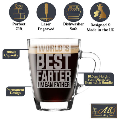 Best Farter I Mean Father Laser Engraved Glass Coffee Mug & Coaster Set for Dad
