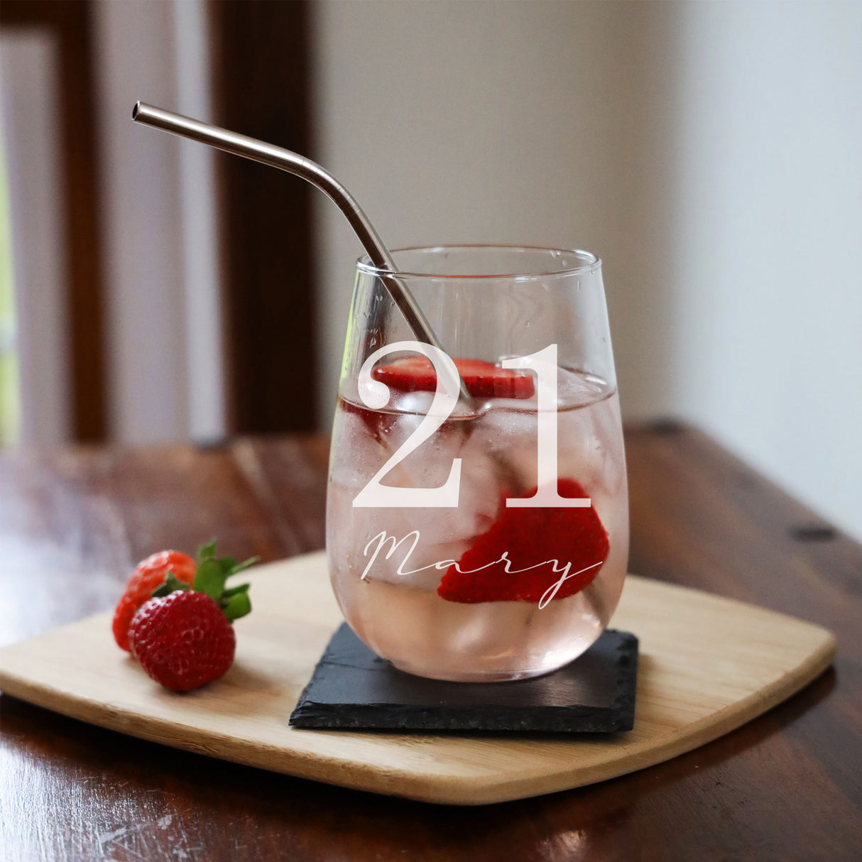 Personalised Engraved Name and Age Stemless Gin Glass – Birthday Gift