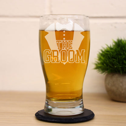 Wedding Gift For Groom - Engraved Beer Glass and/or Coaster Set
 - Always Looking Good -   