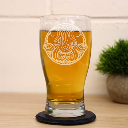Starsign Zodiac Engraved Pint Glass and/or Coaster For Birthday Gifts