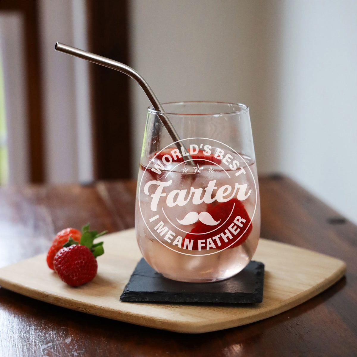 Best Farter I Mean Father Engraved Stemless Gin Glass – Funny Gift for Dad