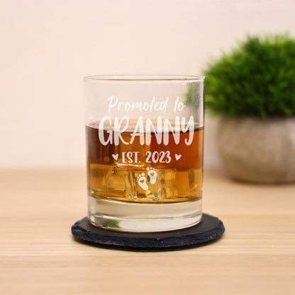 Pregnancy Announcement Gift “Promoted To......” Engraved Whisky Glass