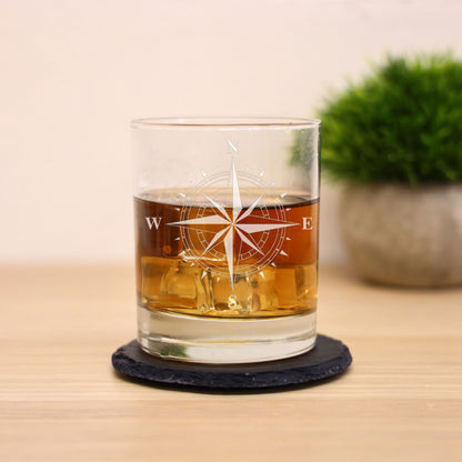 Compass Engraved Whisky Glass and/or Coaster Set  - Always Looking Good -   