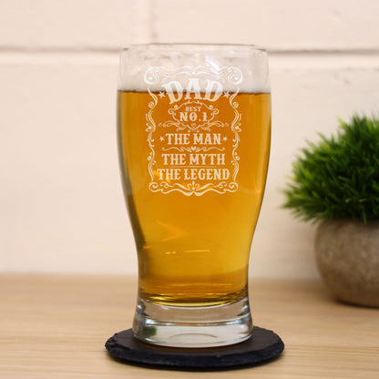 Dad The Man The Myth The Legend Laser engraved beer Glass and/or Coaster Set  - Always Looking Good -   