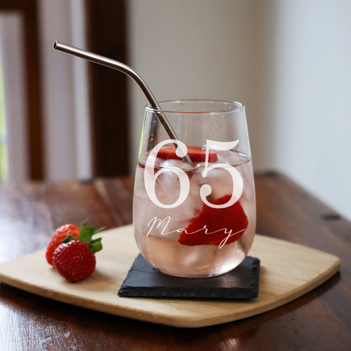 Personalised Engraved Name and Age Stemless Gin Glass – Birthday Gift