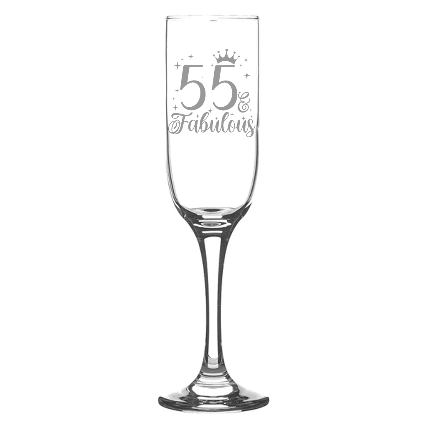 55 & Fabulous Engraved Champagne Glass and/or Coaster Set  - Always Looking Good - Champagne Glass On Its Own  