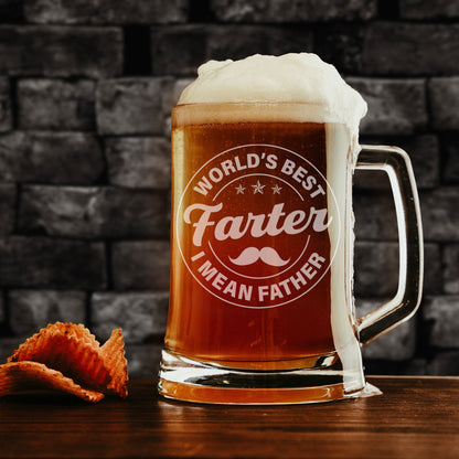 Engraved Beer Tankard Glass Stein for Dad - Funny Gifts for Dad