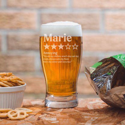 Personalised Novelty 5 Star Review Engraved Pint Glass and/or Coaster Set  - Always Looking Good -   