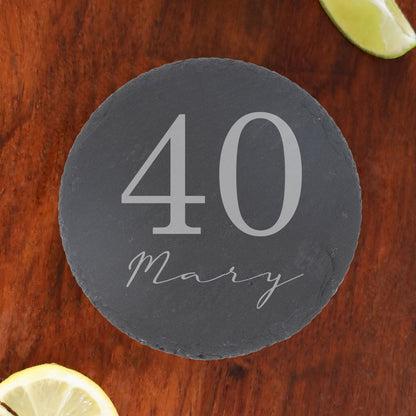 Age & Name Birthday Engraved Glass Coffee Mug & Coaster – Birthday Gift Set