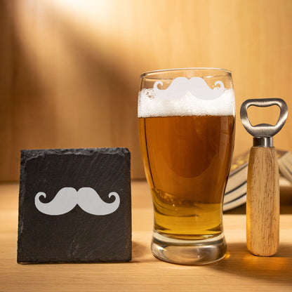 Moustache Engraved Pint Glass and/or Coaster Set - Always Looking Good -   