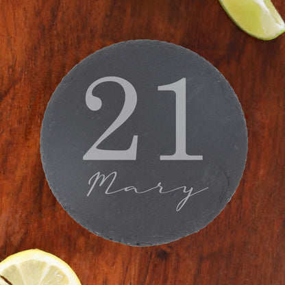 Personalised Gin Glass & Coaster – Engraved Name and Age Birthday Gift