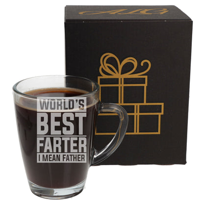 Best Farter I Mean Father Laser Engraved Glass Coffee Mug & Coaster Set for Dad