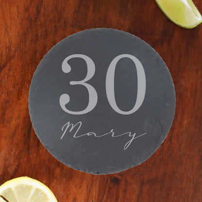 Personalised Age & Name Engraved Wine Glass & Coaster Birthday Gift