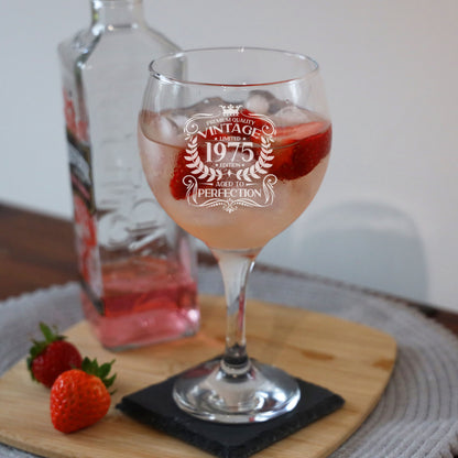 Milestone Birthday Gift - Vintage Engraved Personalised Gin Glass and/or Coaster Set