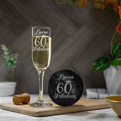 AGE & Fabulous Gifts - (18-100) Age Engraved Champagne Glass and/or Coaster