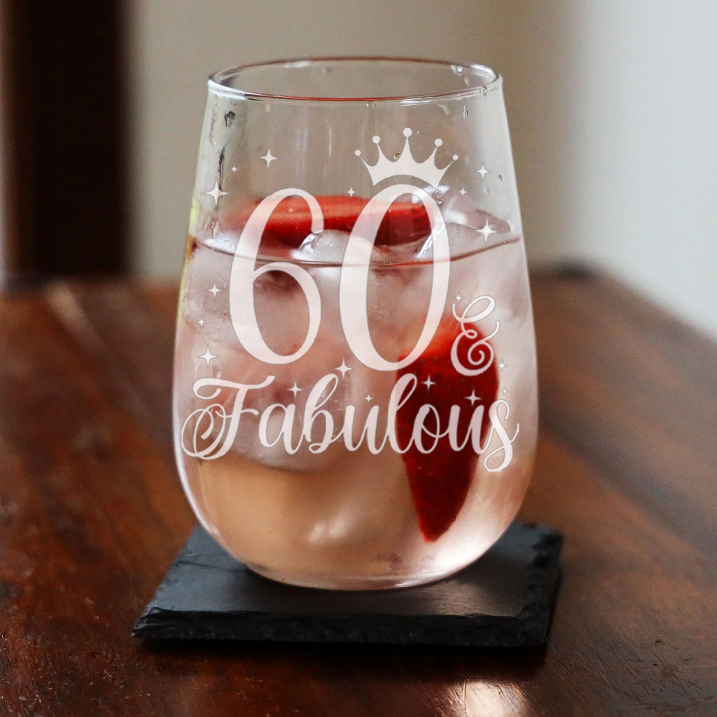 60 & Fabulous Engraved Stemless Gin Glass and/or Coaster Set  - Always Looking Good -   