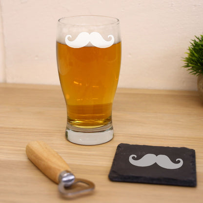 Moustache Engraved Pint Glass and/or Coaster Set - Always Looking Good -   Glass & Square Coaster Set  