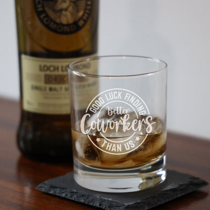 “Better Coworker” Engraved Whisky Glass & Coaster – Coworker Gift
