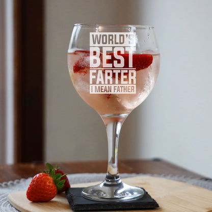 Best Farter I Mean Father Engraved Goblet Gin Glass & Slate Coaster Set for Dad