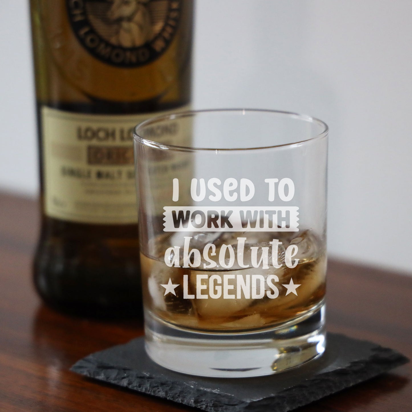 I Used to Work With Absolute Legends Engraved Whisky Glass & Slate Coaster Gift