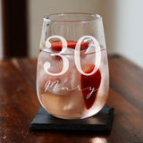 Personalised Engraved Name and Age Stemless Gin Glass – Birthday Gift