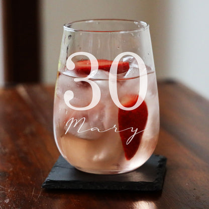 Personalised Gin Glass & Coaster – Engraved Name and Age Birthday Gift